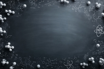 Education-themed chalkboard filled with science concepts