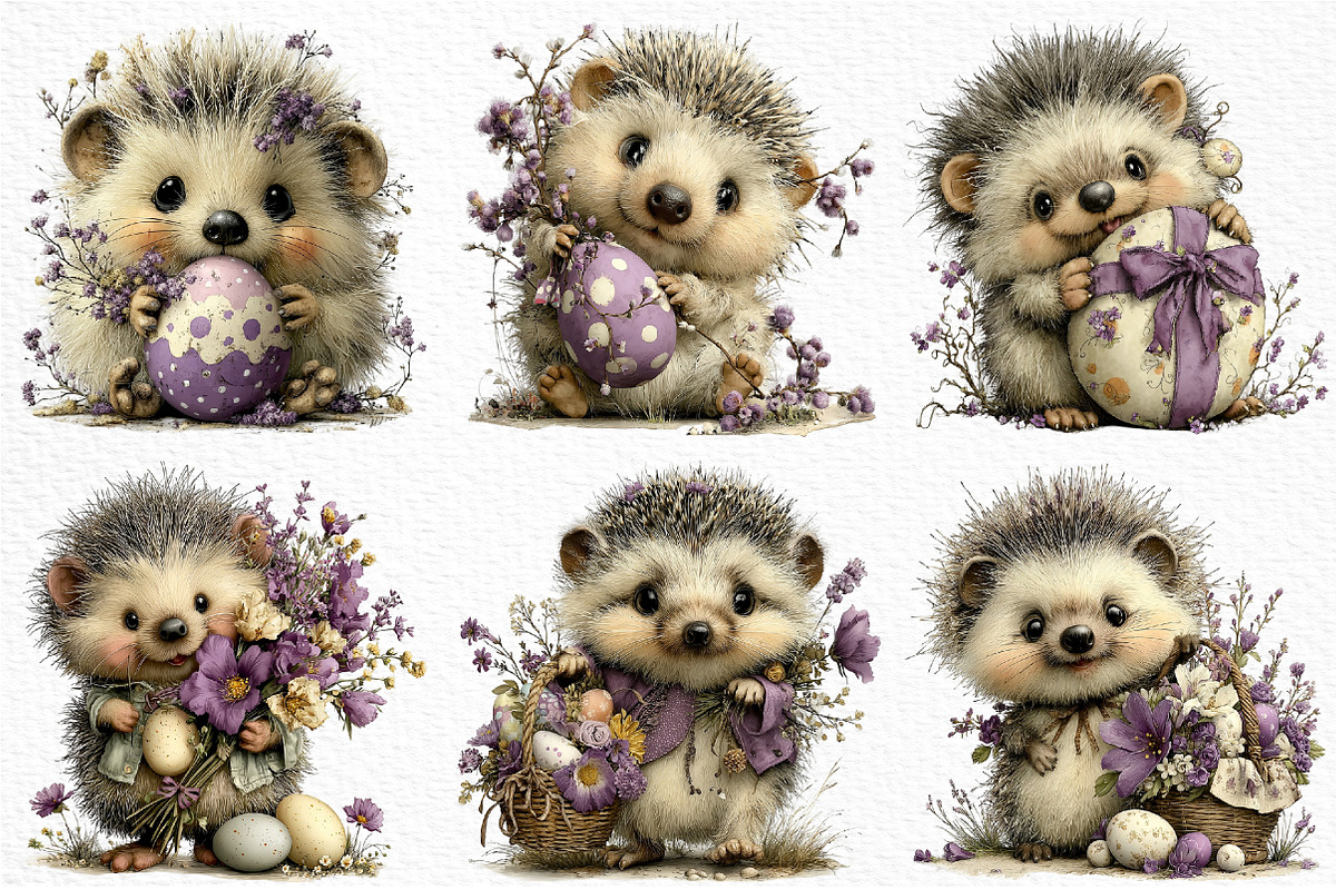 Whimsical Easter Hedgehog Clipart, an Illustration by Craft Nest (Photo 5 of 12)