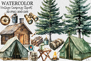Watercolor Vintage Camping Clipart, a Seasonal Illustration by Rose Art (Thumbnail 1 of 4)