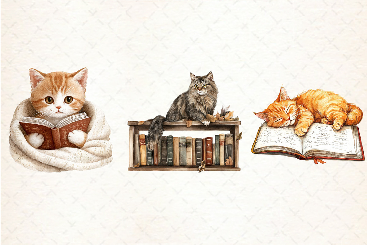 Cat and Book Fall Vibes Clipart, an Illustration by Libby Wishes (Photo 6 of 6)