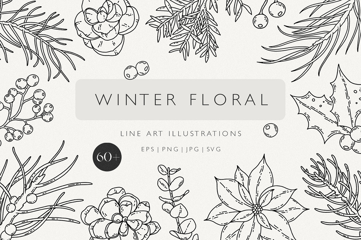 WINTER FLORAL Christmas line art set, a Decorative Illustration by Madiwaso (Photo 8 of 9)