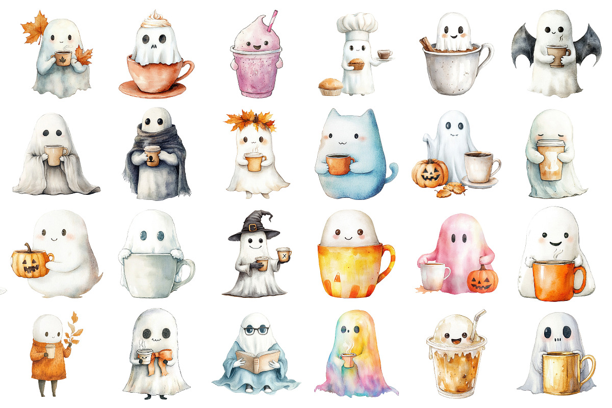 Cute Ghost with Coffee Clipart, an Illustration by Daily.Designs (Photo 2 of 2)