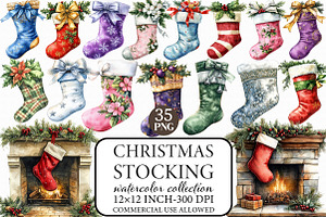 Watercolor Christmas Stocking Clipar, an Illustration by Libby Wishes