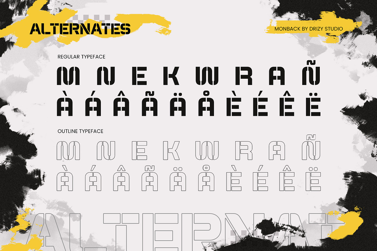 Monback - Modern Stencil Font, a Sans Serif Font by Drizy (Photo 5 of 10)