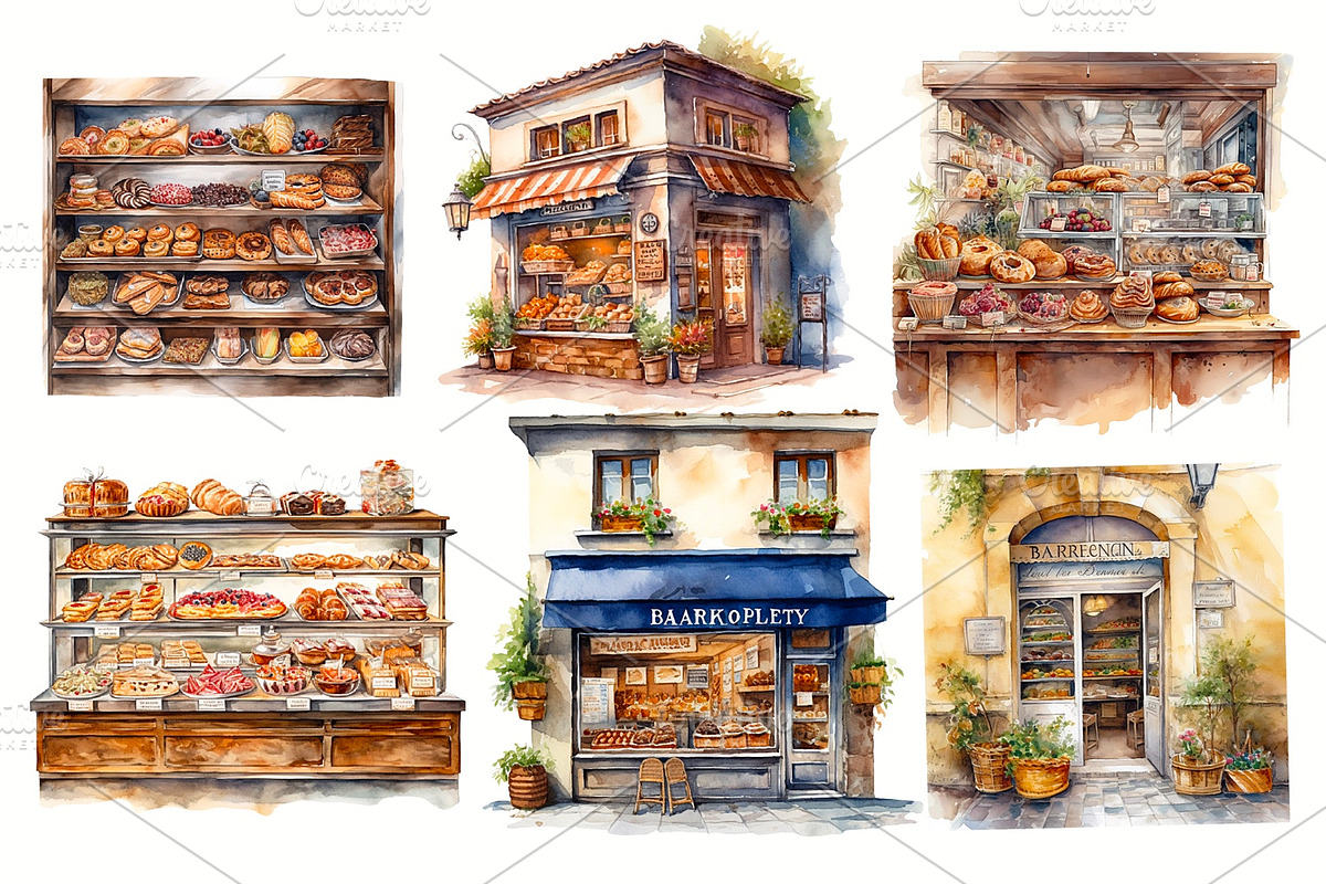 Bakery, watercolor clipart., a Person Illustration by AkvarelRiver (Photo 5 of 5)