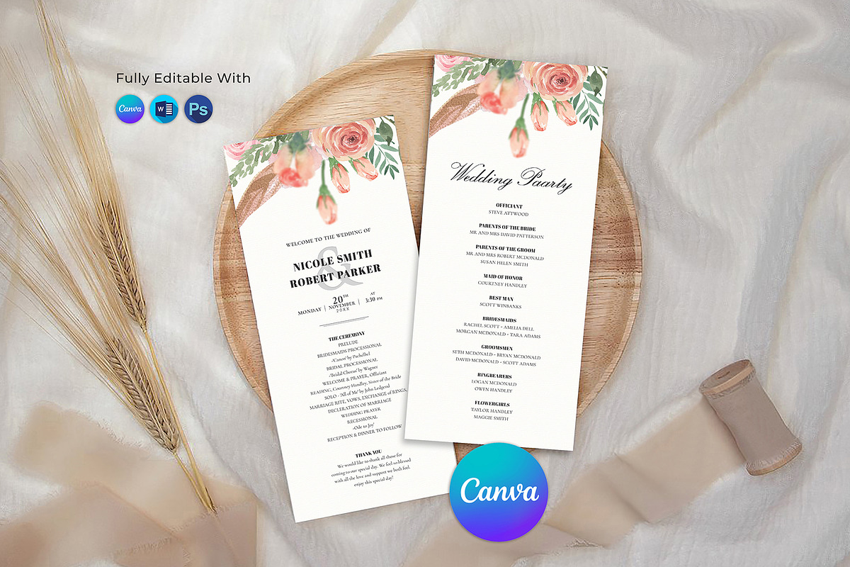 Wedding Program Template Canva, an Invitation Template by ShineOnWedding (Photo 1 of 9)
