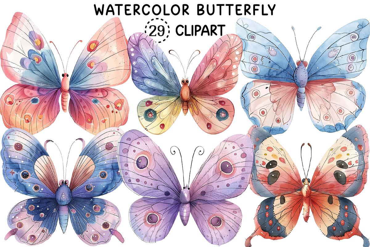 Watercolor Butterfly Png Clipart, an Illustration by Creative Art (Photo 1 of 8)