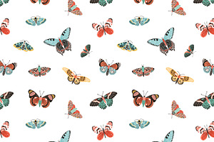 Butterflies Seamless Pattern Set