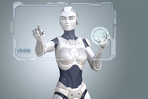 Robot working with Sci-Fi interface