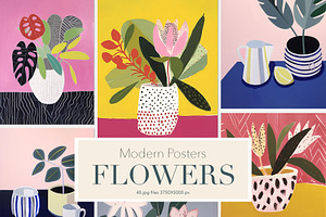 Modern flower posters. Kitchen art.