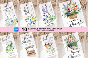 Editable Floral Thank You Gift Tag, a Card Template by AIW SOLUTIONS