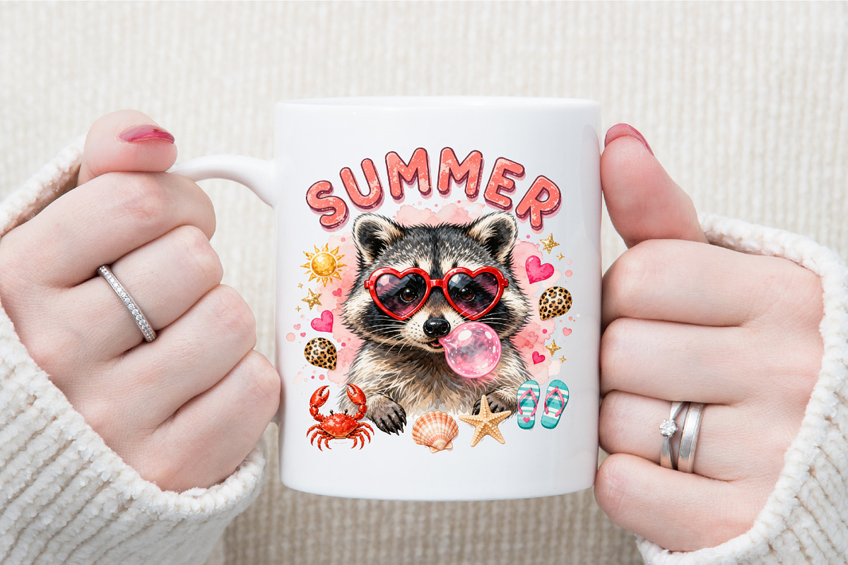 Funny Raccoon Summer Beach PNG, a Work Illustration by Sublimation Artist (Photo 7 of 9)