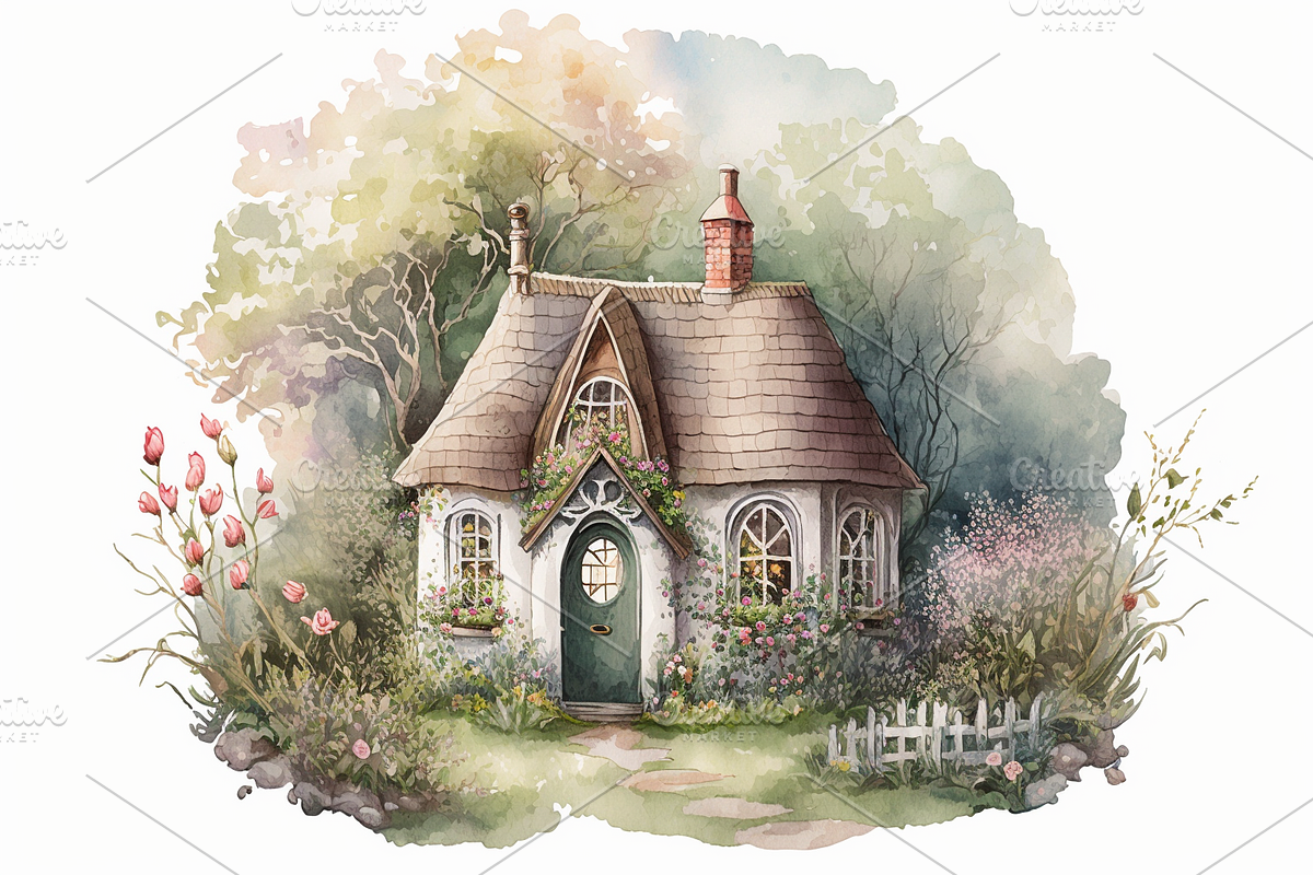 Spring Cottage Watercolor Collection, a Seasonal Illustration by OREJE (Photo 4 of 17)