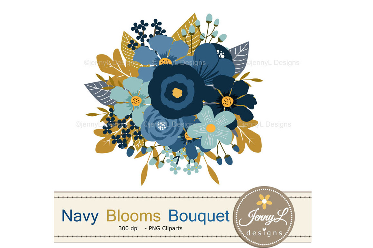 Navy Blue Floral Bouquet, an Illustration by JennyL Designs (Photo 3 of 4)
