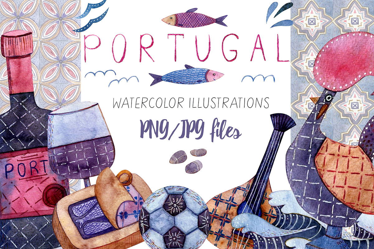 Watercolor clipart Portugal, an Illustration by Vikeriya (Photo 1 of 3)