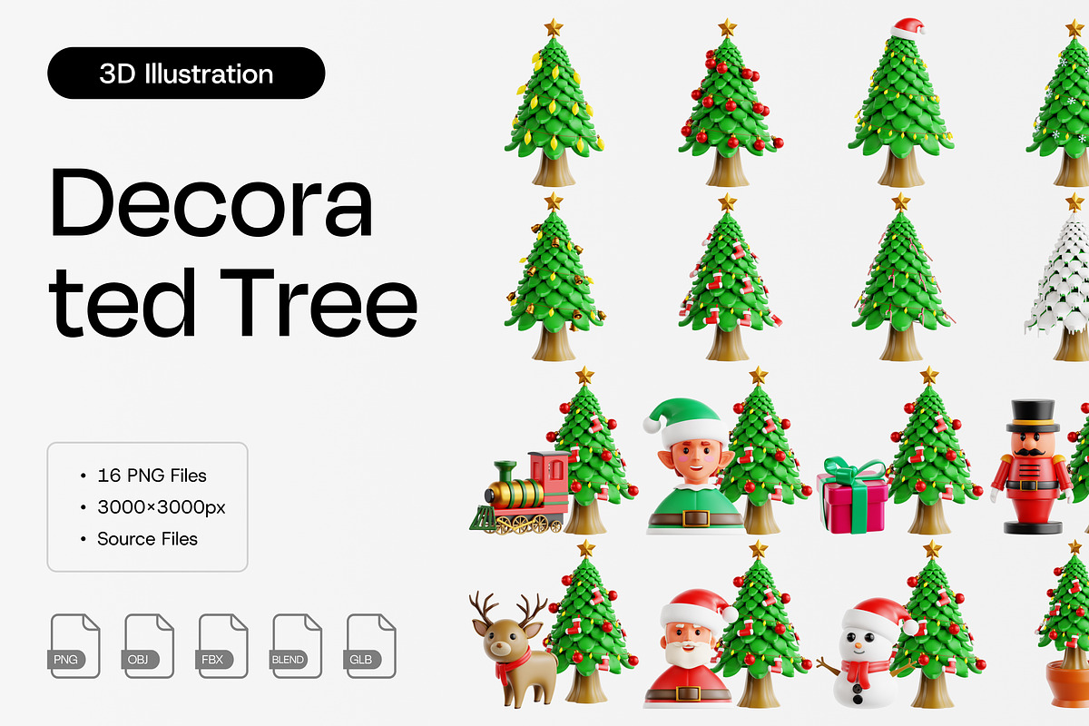 Decorated Tree 3D Icon Set, a Plants & Tree 3D Model by Eklip Studio (Photo 1 of 2)