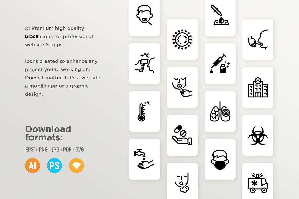 Coronavirus COVID-19 | 42 Icons Set, an Outline Icon by Marina Silence (Photo 11 of 17)