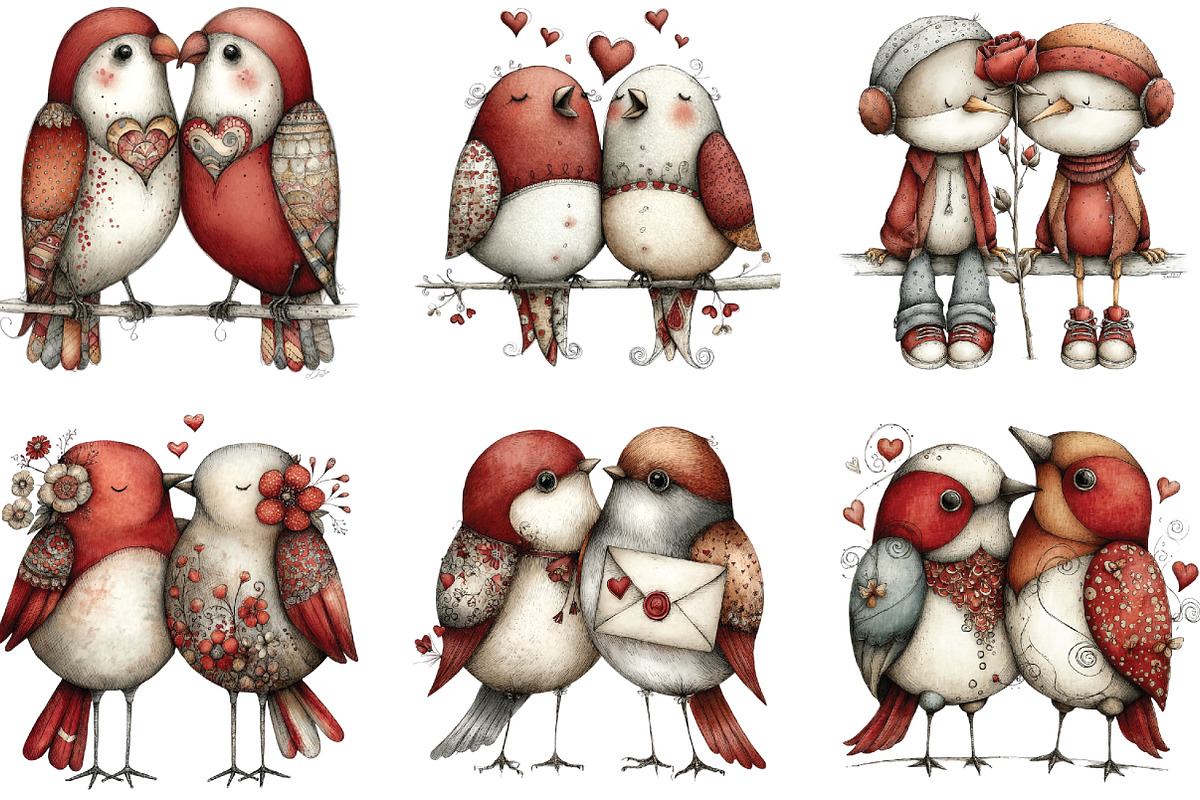 Whimsical Valentine Love Birds PNG, an Illustration by CraftArtStudio (Photo 4 of 6)