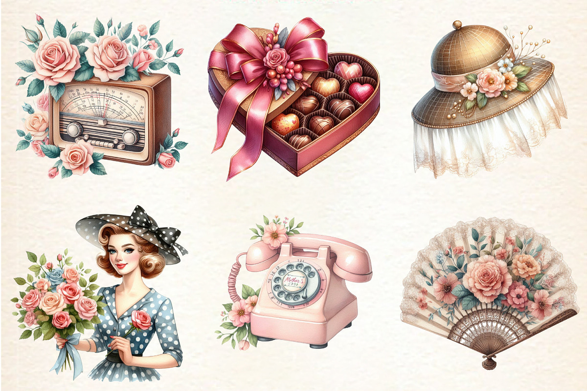 Retro Mother's Day Clipart, an Illustration by DreamArtGraphic (Photo 2 of 4)