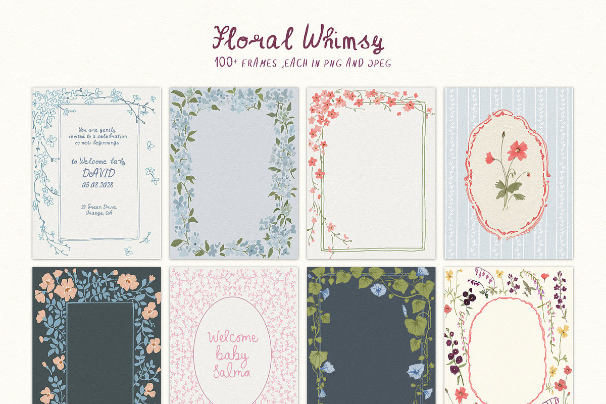 Whimsical Cottagecore Floral Frames, a Background Graphic by whiteheartdesign (Photo 16 of 19)
