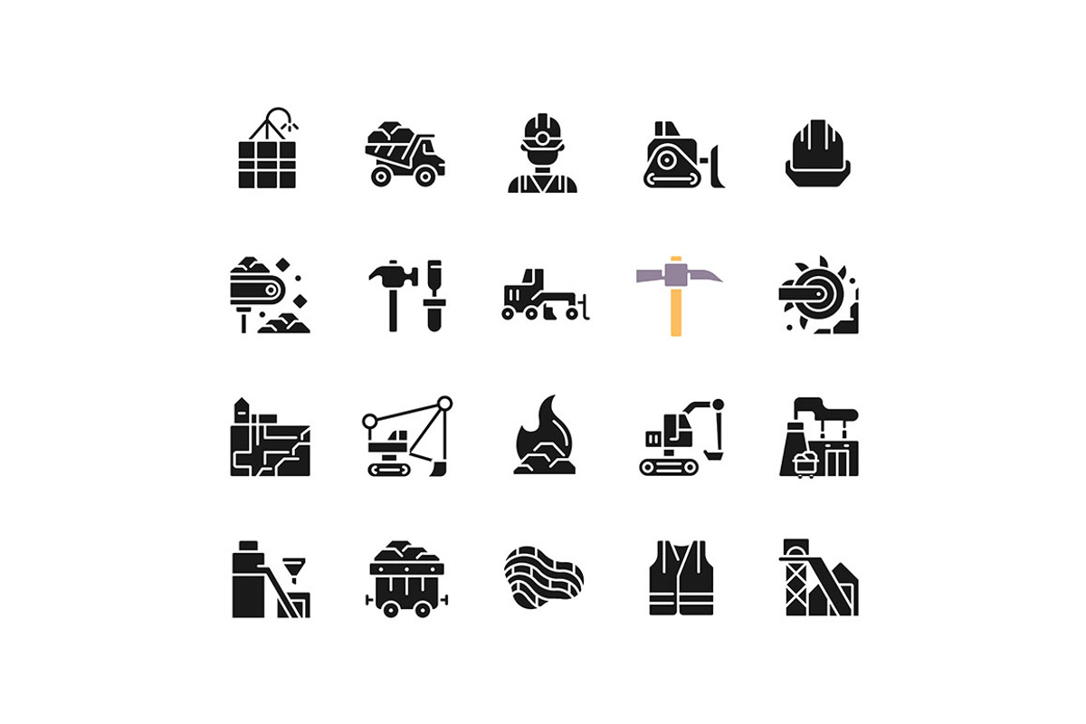 Coal mining black glyph icons set, an Icon by IMG Visuals