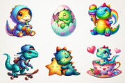 Kawaii Dinosaurs Watercolor Clipart, an Illustration by RobertsArt (Thumbnail 6 of 7)