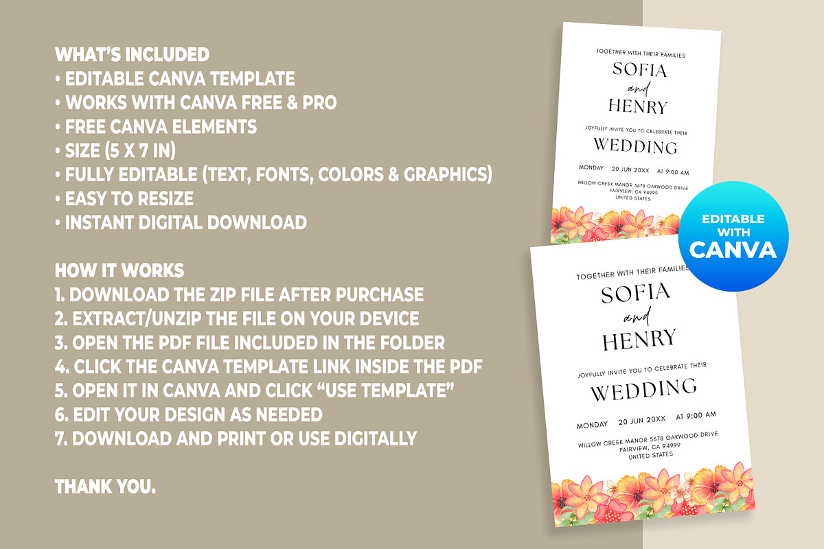 Minimalist Floral Wedding Invitation, an Invitation Template by M9 Design (Photo 5 of 5)