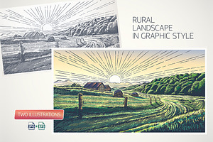 Rural landscape with village, a Food Illustration by Countryside life