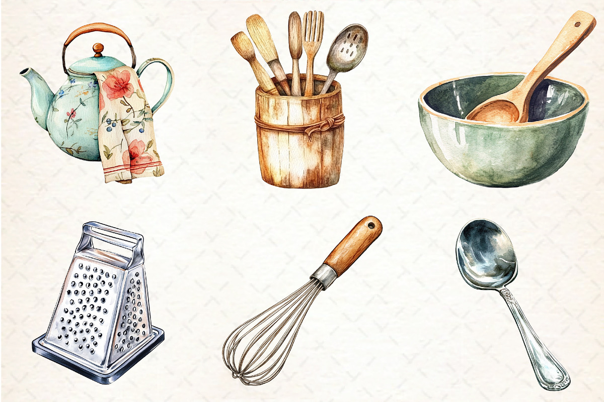 Watercolor Kitchen Utensils Clipart, an Icon by Libby Wishes (Photo 6 of 6)