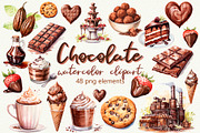 Chocolate Watercolor Clipart, a Food Illustration by Anna Design Studio (Thumbnail 1 of 7)