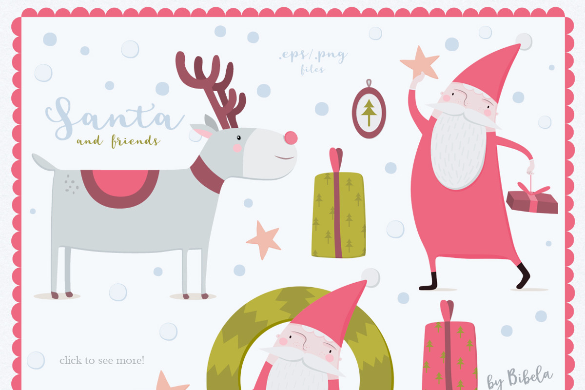Santa and Friends Vector Set, a Decorative Illustration by Bibela (Photo 2 of 5)