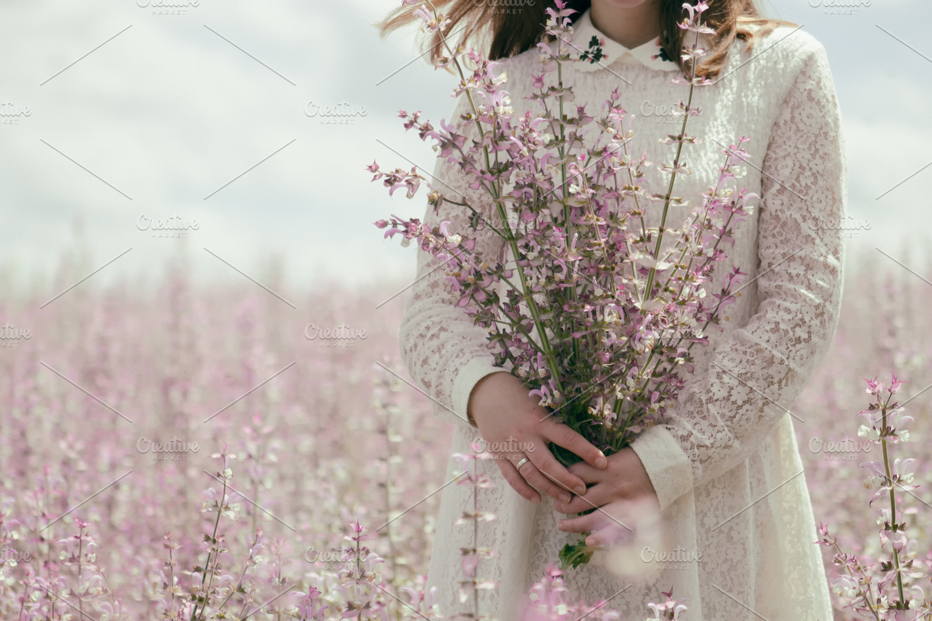 Girl outdoors in a field of sage featuring adult, barefoot, and beautiful, a Person Photo by E+A Store
