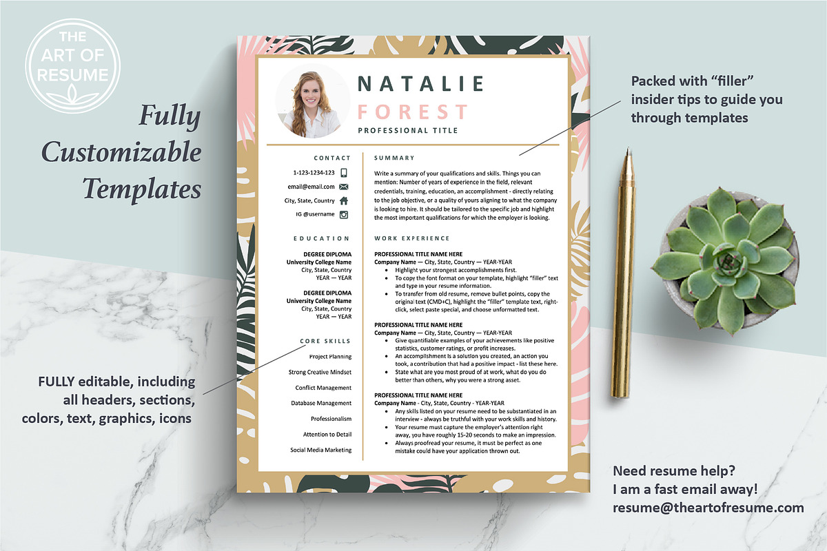 Creative Resume Template, Pretty CV, a Resume Template by The Art of Resume (Photo 2 of 8)