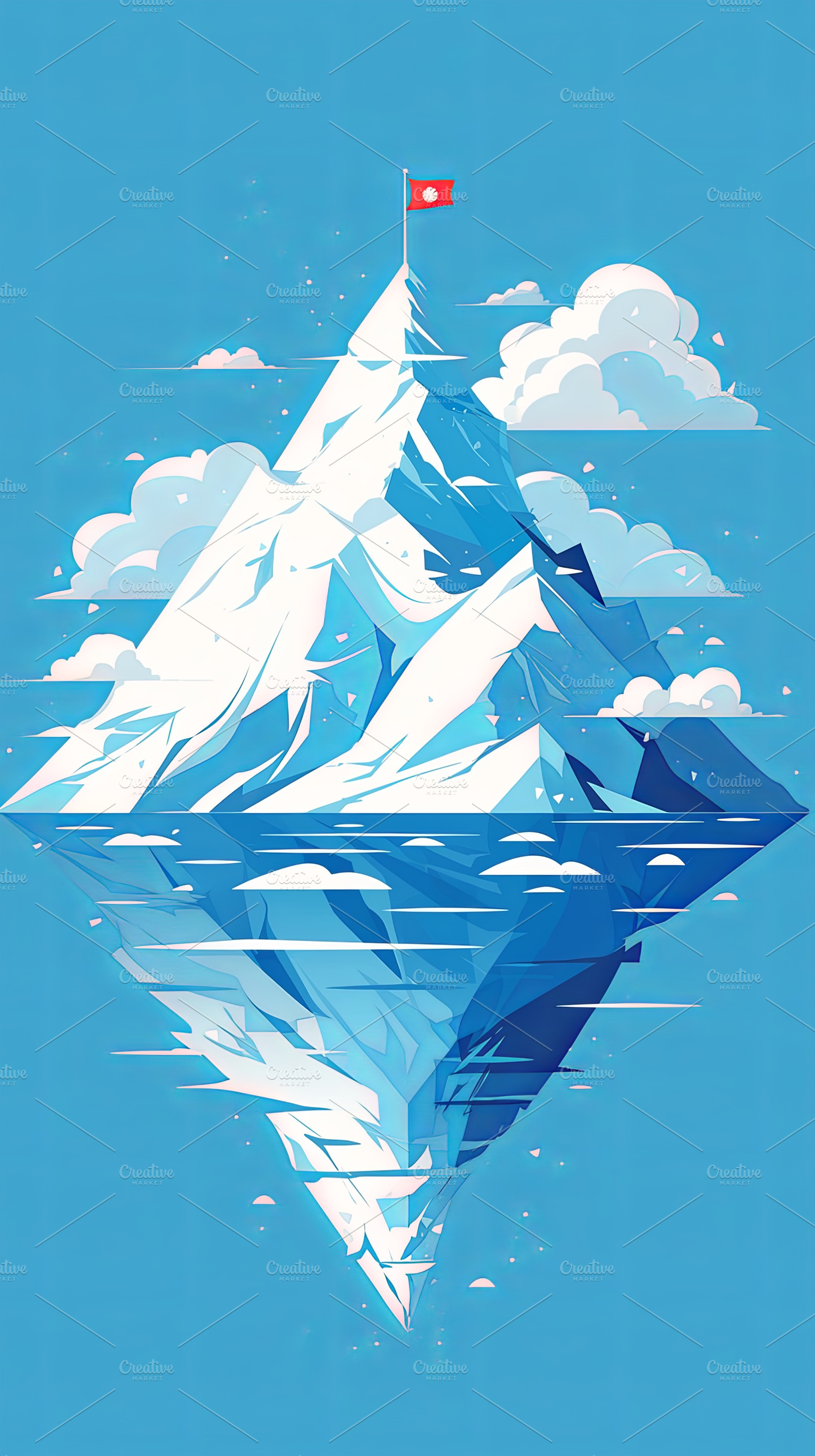 Majestic ice mountain with floating reflection symbolizing hidden depth and pot, a Photo by AS photostudio