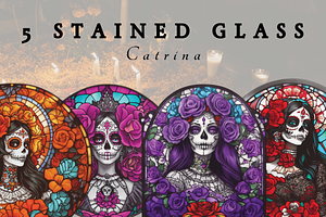 Stained Glass Catrina Clipart