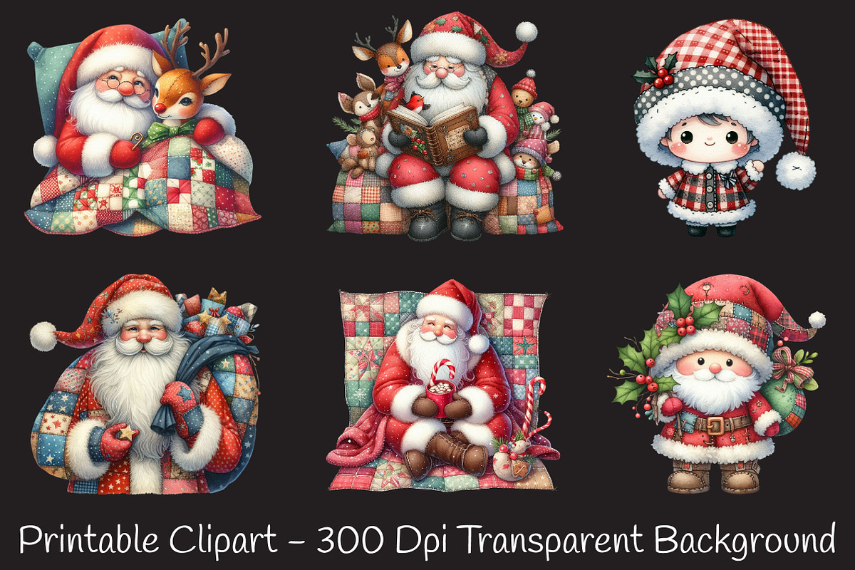 Patchwork Christmas Cute Santa Png, an Illustration by RobertsArt (Photo 3 of 7)