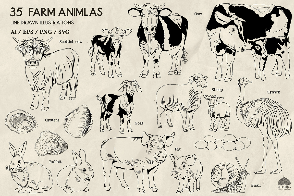 Farm Animals Line Art + Procreate, an Animal Illustration by Skliarova (Photo 2 of 3)