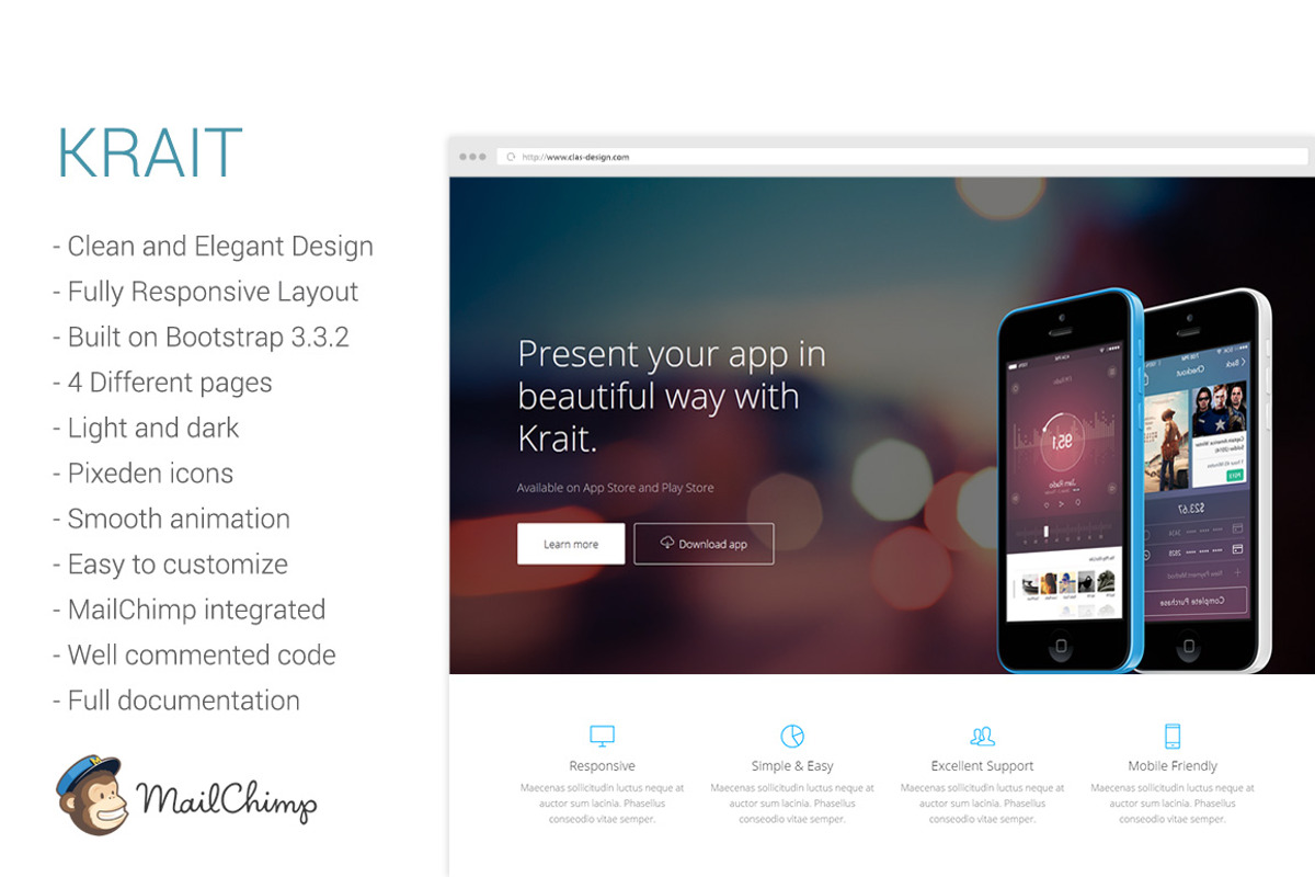 Krait - Responsive App Landing Page, a Bootstrap Template by Clasdesign