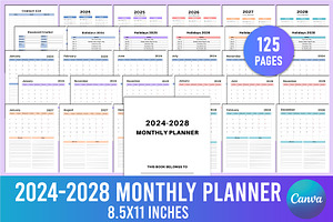 5 Year Monthly Planner 2024-2028 KDP, a Stationery Template by Shumaya