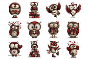 Whimsical Valentines Owls Clipart, a Graphic by CitraGraphics (Thumbnail 2 of 4)