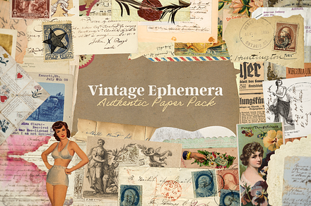(170) Vintage Ephemera Paper Pack, an Object Graphic by The Ephemera Mercadito