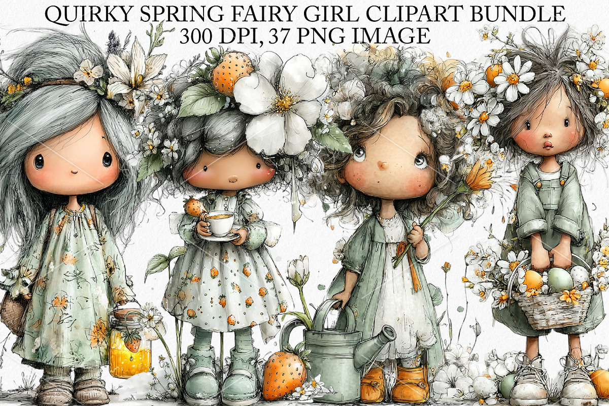 Quirky Spring Fairy Girl Clipart PNG, an Illustration by Canvas Craft (Photo 1 of 7)