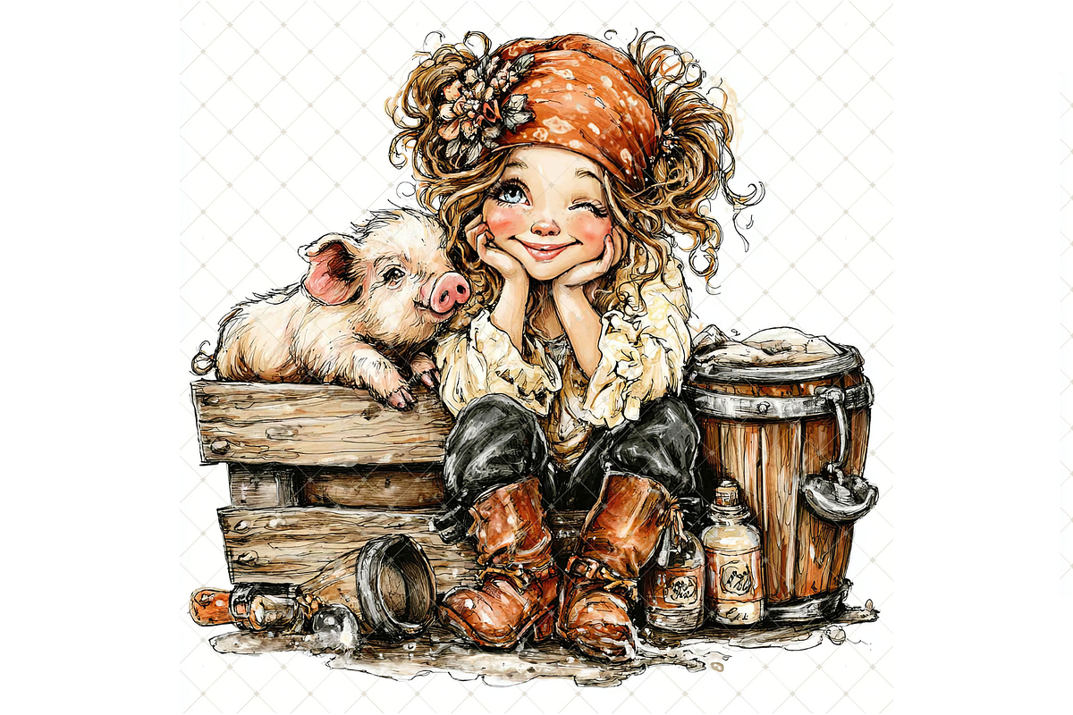 Girl And Piglet Clipart JPG, a Person Illustration by Memories By Lea (Photo 6 of 19)
