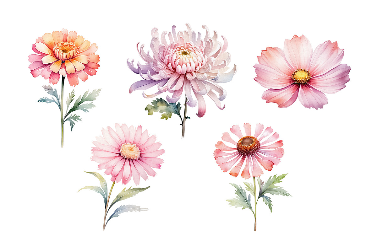 Watercolor Flowers Clipart PNG Set., a Decorative Illustration by kaisorn (Photo 2 of 5)