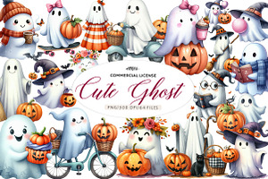 Cute Ghost Halloween Clipart, an Illustration by CreationArt