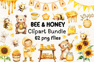 Bee and Honey Clipart Bundle, an Illustration by PassionPNGcreation
