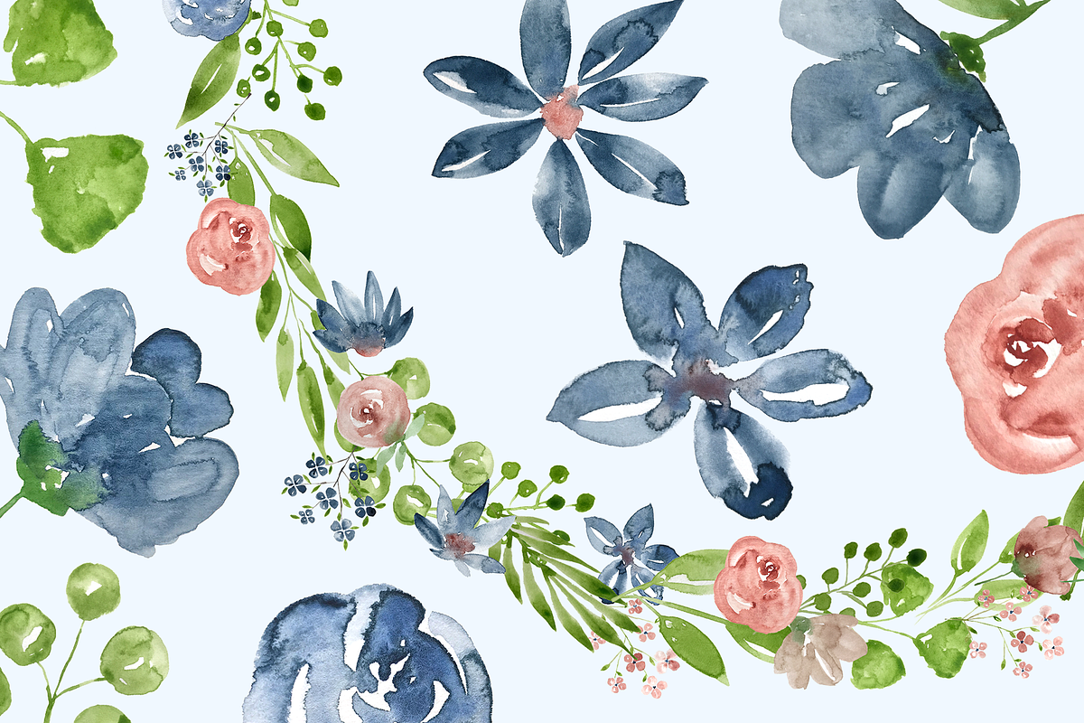 I'm Blue Watercolor Flowers Clip Art, an Illustration by OM Creativ (Photo 2 of 8)