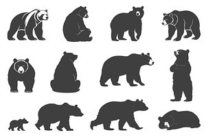 Bear silhouette set. Sitting walking, an Object Illustration by Valerie Bodnar