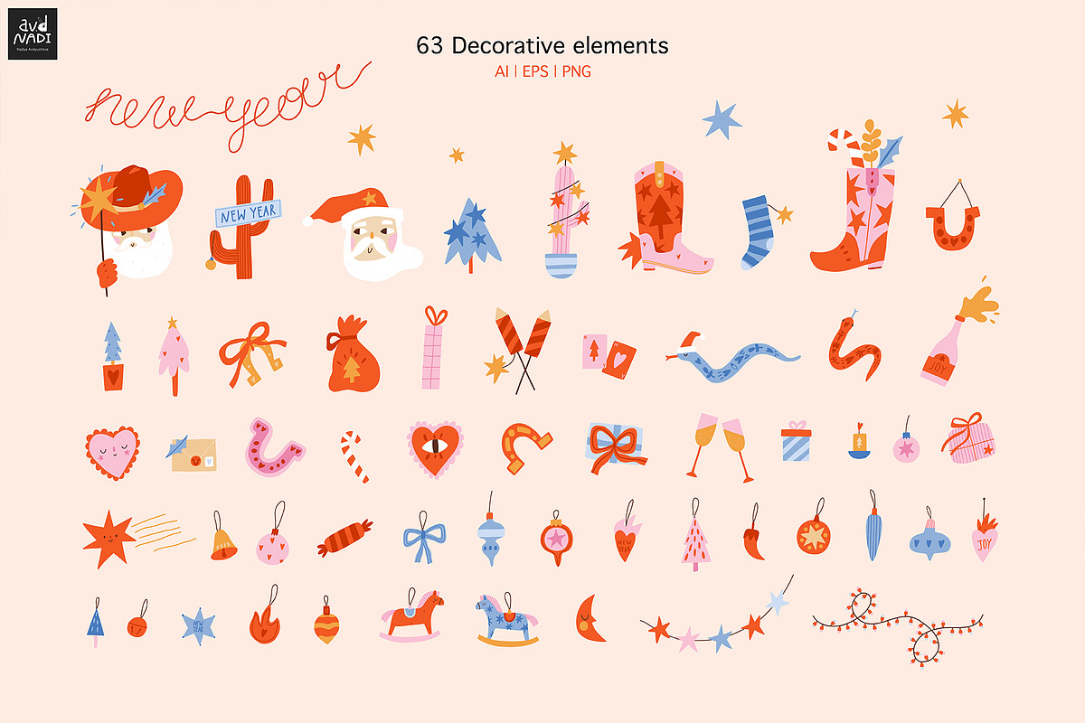New Year Horses Clipart & Patterns, a Seasonal Illustration by avdnadi (Photo 5 of 13)