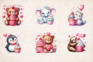 Valentine Animal Cupcake Clipart